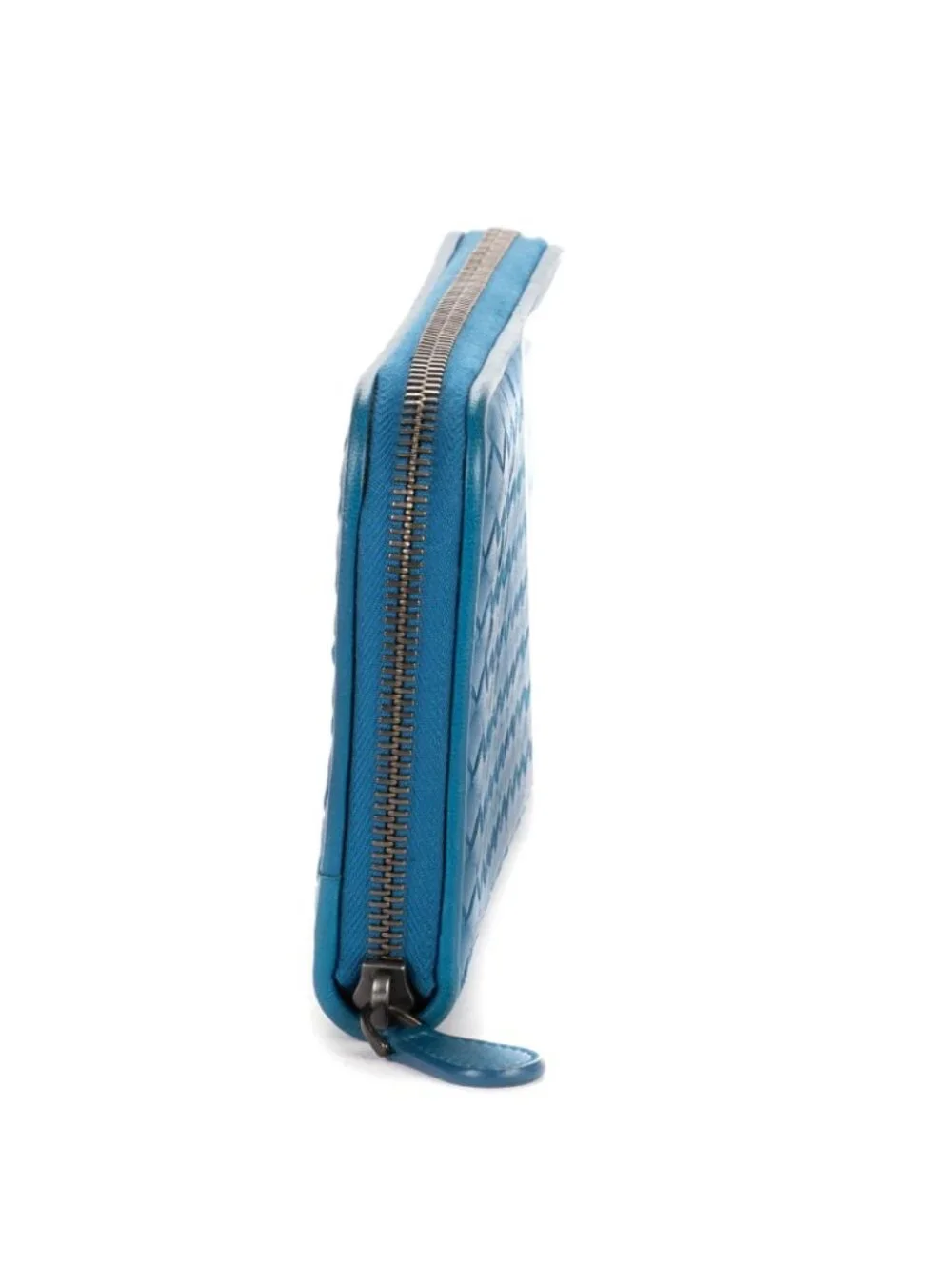 Bottega Veneta Zip Around Wallet Blue Intrecciato Calfskin Leathera